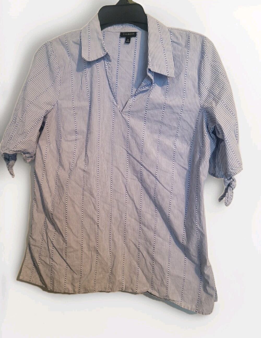 Talbots Women's M Striped V-Neck Collared Popover| Beach Travel Resort Relaxed